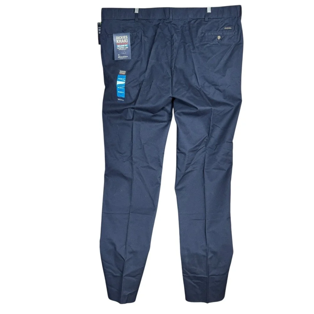 NEW Dickes Khaki Pants Chino Relaxed Fit‎ Tapered Leg Mens 50 Unhemmed Navy Blue